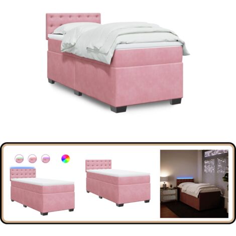 Sommier à lattes de lit et matelas Rose 80x200 cm Velours - Lit Plateforme - Lit Double - Lit Design - Lit Rose - Matelas À Ressorts Ensachés