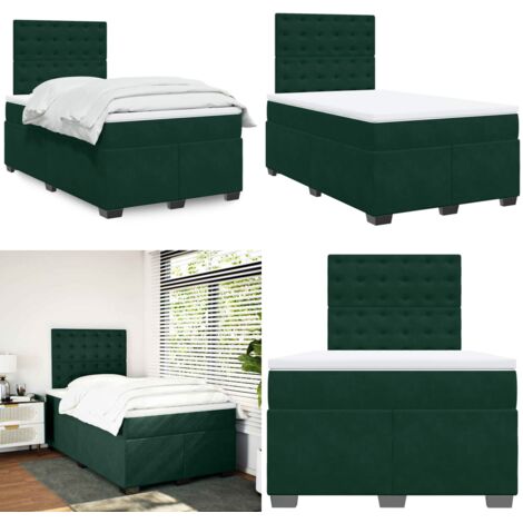 Sommier à lattes de lit et matelas Vert foncé 120x200cm Velours - Lit Double - Lit Plateforme - Matelas À Ressorts Ensachés - Literie - Chambre À Coucher - Home & Living