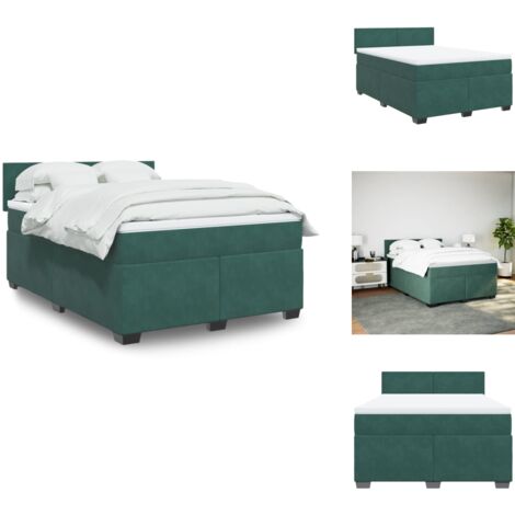 Sommier à lattes de lit et matelas Vert foncé 140x190cm Velours - Lit Double - Literie - Matelas À Ressorts Ensachés - Surmatelas - Chambre À Coucher