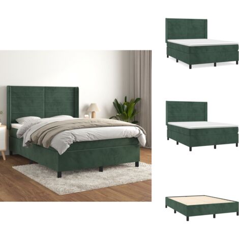 Sommier à lattes de lit et matelas Vert foncé 140x200cm Velours - Lit Tapissier - Lit Velours - Lit Double - Literie - Chambre À Coucher