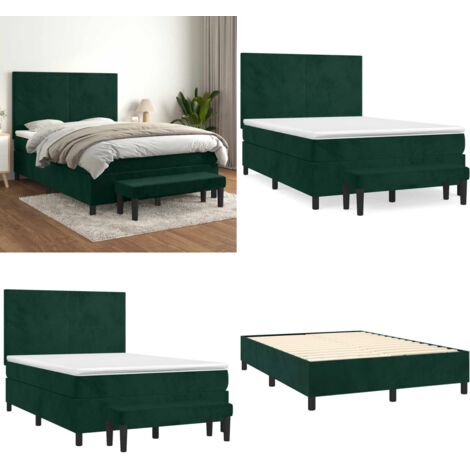 Sommier à lattes de lit et matelas Vert foncé 140x200cm Velours - Matelas à ressorts ensachés - Sommier à lattes
