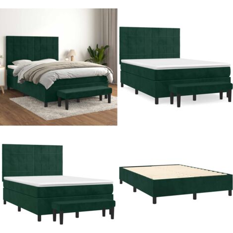 Sommier à lattes de lit et matelas Vert foncé 140x200cm Velours - Matelas à ressorts ensachés - Sommier à lattes