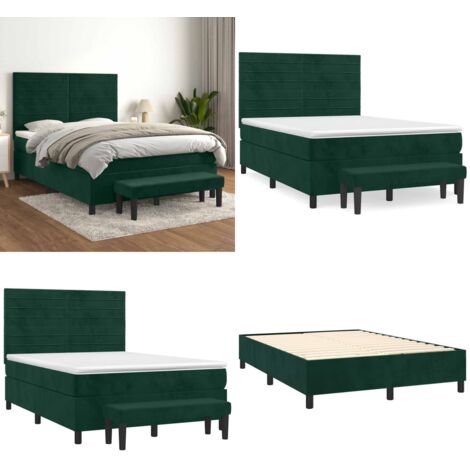 Sommier à lattes de lit et matelas Vert foncé 140x200cm Velours - Matelas à ressorts ensachés - Sommier à lattes