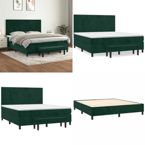 Sommier à lattes de lit et matelas Vert foncé 160x200cm Velours - Matelas à ressorts ensachés - Sommier à lattes