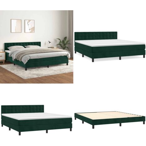 Sommier à lattes de lit et matelas Vert foncé 160x200cm Velours - Matelas à ressorts ensachés - Sommier de lit