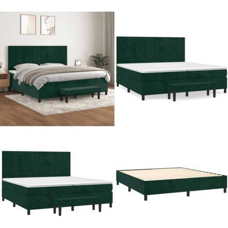 Sommier à lattes de lit et matelas Vert foncé 200x200cm Velours - Matelas à ressorts ensachés - Sommier vert foncé