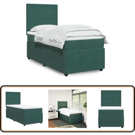 Sommier à lattes de lit et matelas Vert foncé 80x200 cm Velours - Lit Double - Literie - Matelas À Ressorts Ensachés - Tête De Lit Réglable - Surmatelas