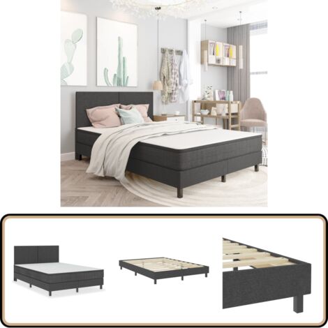 Sommier à lattes de lit Gris foncé Tissu 160x200 cm - Sommier Tapissier - Lit Double - Matelas À Ressorts - Literie - Meuble Chambre