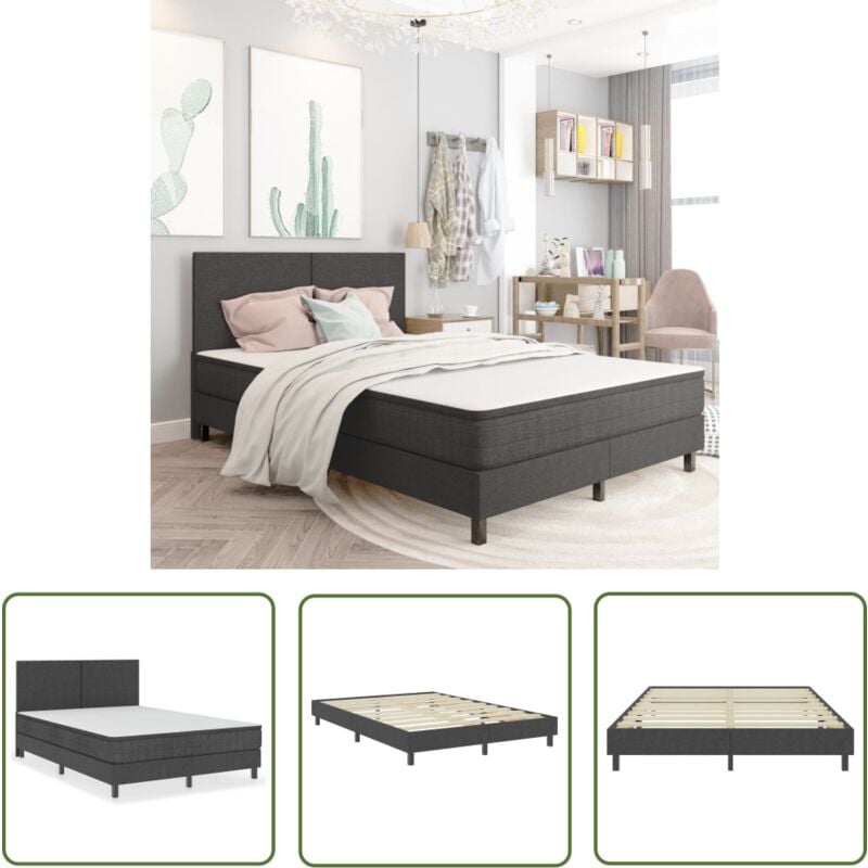 Kalisse - The Living Store Sommier à lattes de lit Gris Tissu 160x200 cm - Cadre De Lit - Lit Tapissier - Lit Double - Sommier à Lattes - Literie