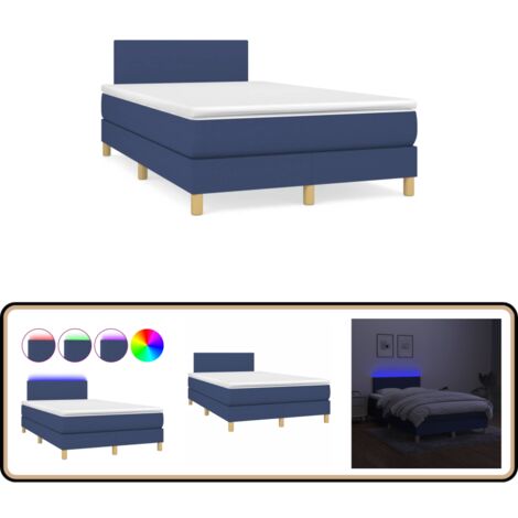 Sommier à lattes de lit matelas et LED bleu 120x190 cm tissu - Sommier Tapissier - Matelas LED - Literie Bleu - Chaise Lit - Chambre À Coucher