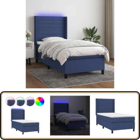 Sommier à lattes de lit matelas et LED Bleu 90x200 cm Tissu - Lit Plateforme - Lit Avec Led - Lit Design - Lit Moderne - Lit Double