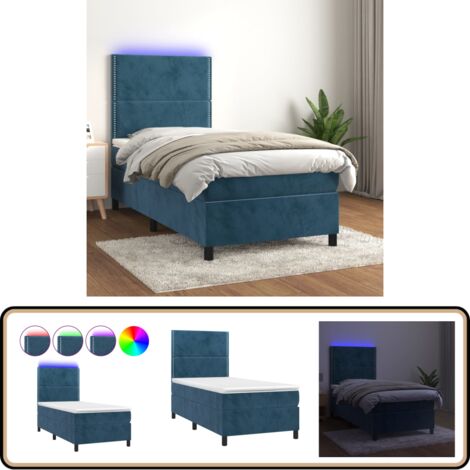 Sommier à lattes de lit matelas et LED Bleu foncé 100x200 cm - Lit Plateforme - Lit Capitonné - Lit Design - Lit Moderne - Lit Velours