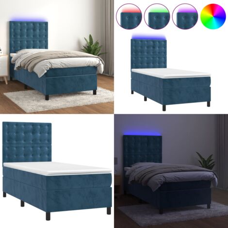 Sommier à lattes de lit matelas et LED Bleu foncé 100x200 cm - Lit Plateforme - Lit Capitonné - Lit Design - Lit Moderne - Lit Velours - Home & Living