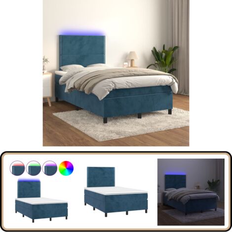 Sommier à lattes de lit matelas et LED Bleu foncé 120x200 cm - Lit Plateforme - Lit Capitonné - Lit Design - Lit Moderne - Lit Velours
