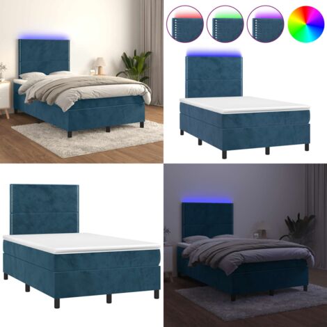 Sommier à lattes de lit matelas et LED Bleu foncé 120x200 cm - Lit Plateforme - Lit Capitonné - Lit Design - Lit Moderne - Lit Velours - Home & Living