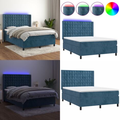 Sommier à lattes de lit matelas et LED Bleu foncé 140x190 cm - Lit Plateforme - Lit Capitonné - Lit Design - Lit Moderne - Lit Velours - Home & Living