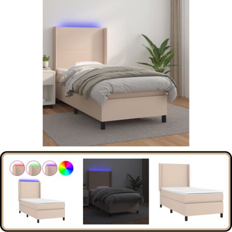 Sommier à lattes de lit matelas et LED Cappuccino 90x200cm - Lit Capitonné - Lit Avec Éclairage Led - Lit Design - Sommier Tapissier - Matelas À Ressorts Ensachés