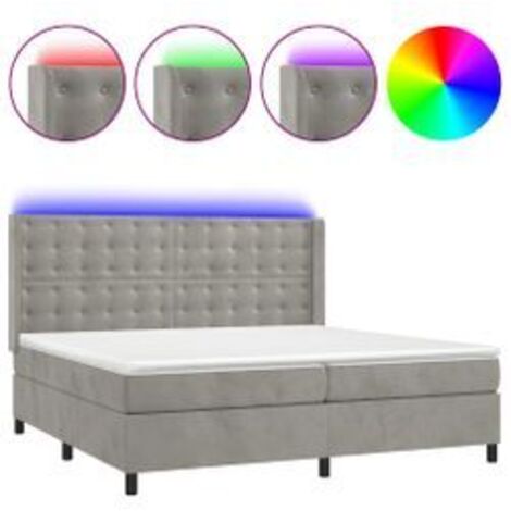 Sommier à lattes de lit matelas et LED Gris clair 200x200