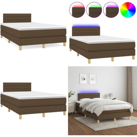 Sommier à lattes de lit matelas et LED marron foncé 120x190 cm - Matelas LED - Tête de lit réglable
