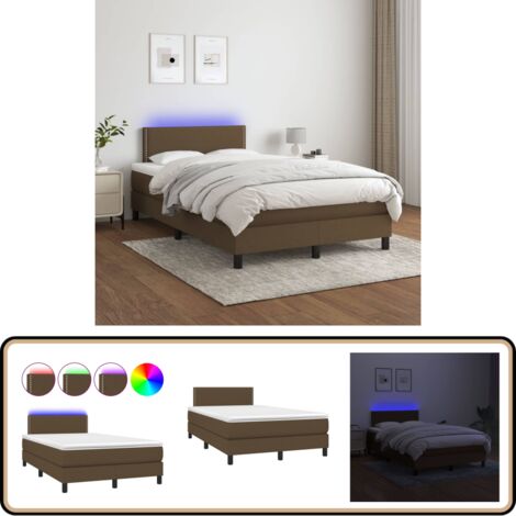 Sommier à lattes de lit matelas et LED Marron foncé 120x200 cm - Sommier Tapissier - Lit Plateforme - Lit Avec Led - Matelas À Ressorts Ensachés - Têted Lit Ajustable