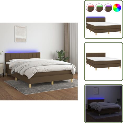 Sommier à lattes de lit matelas et LED Marron foncé 140x190 cm - Sommier Tapissier - Lit Plateforme - Lit Avec Led - Matelas À Ressorts Ensachés - Têtière Ajustable