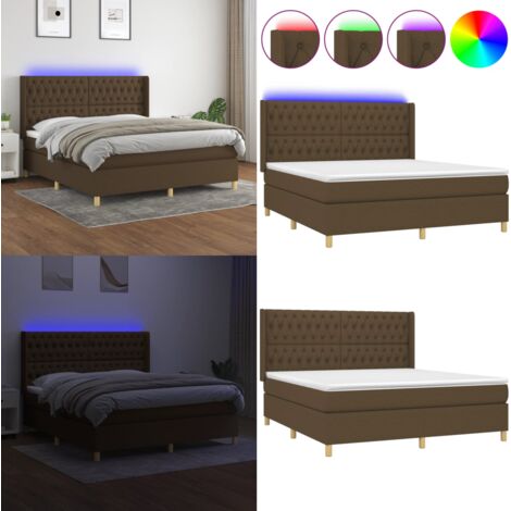 Sommier à lattes de lit matelas et LED Marron foncé 180x200cm - Lit Plateforme - Lit Design - Lit Moderne - Lit Capitonné - Lit Avec Rangement - Home & Living