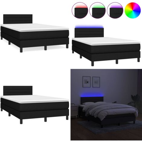 Sommier à lattes de lit matelas et LED noir 120x190 cm tissu - Sommier Tapissier - Lit Double - Matelas LED - Chambre À Coucher - Literie - Home & Living
