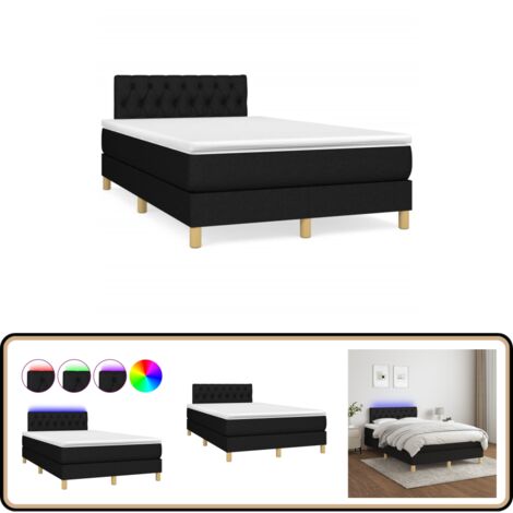 Sommier à lattes de lit matelas et LED noir 120x190 cm tissu - Sommier Tapissier - Matelas LED - Lit Noir - Chaise Lit - Literie