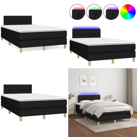 Sommier à lattes de lit matelas et LED noir 120x190 cm tissu - Sommier Tapissier - Matelas LED - Lit Noir - Chaise Lit - Literie - Home & Living
