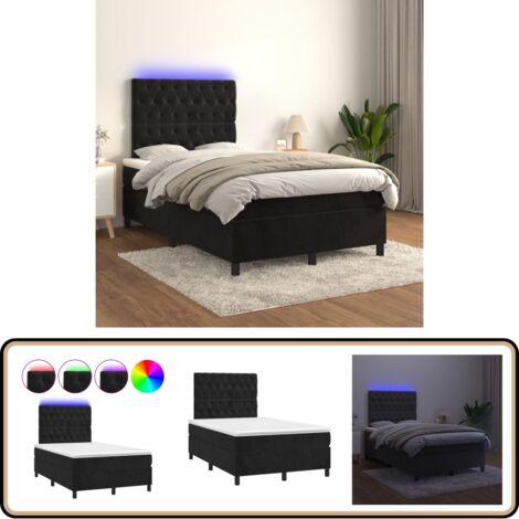 Sommier à lattes de lit matelas et LED Noir 120x200 cm Velours - Lit Plateforme - Lit Capitonné - Lit Design - Lit Moderne - Lit Velours