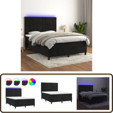 Sommier à lattes de lit matelas et LED Noir 140x190 cm Velours - Lit Plateforme - Lit Capitonné - Lit Design - Lit Moderne - Lit Double
