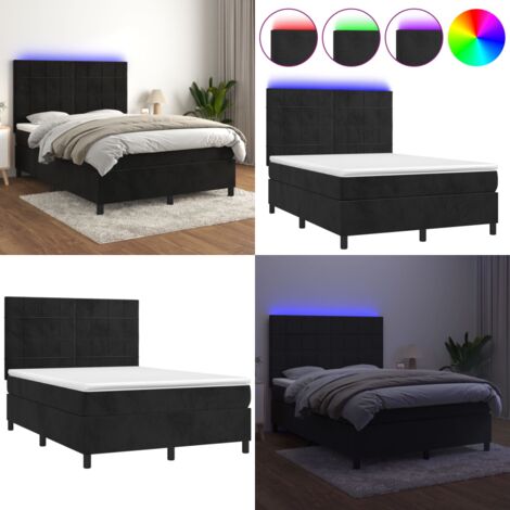 Sommier à lattes de lit matelas et LED Noir 140x190 cm Velours - Lit Plateforme - Lit Capitonné - Lit Design - Lit Moderne - Lit Double - Home & Living