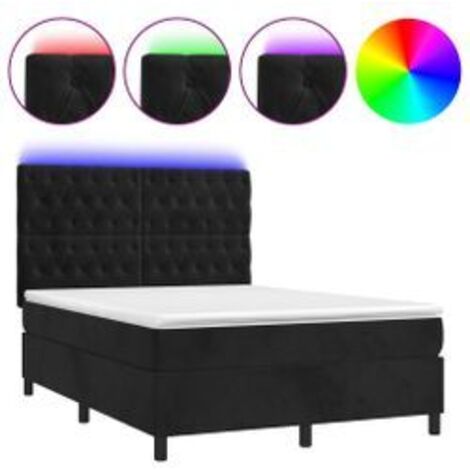 Sommier à lattes de lit matelas et LED Noir 140x190 Velours