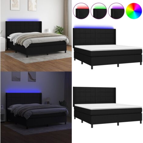 Sommier à lattes de lit matelas et LED Noir 160x200 cm Tissu - Sommier Tapissier - Lit Avec Led - Matelas À Ressorts Ensachés - Têted Lit Ajustable - Éclairage LED - Home & Living