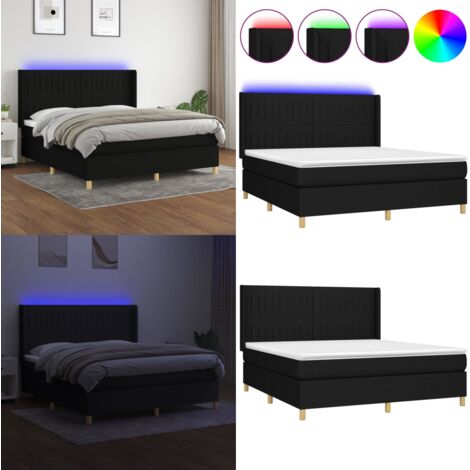 Sommier à lattes de lit matelas et LED Noir 160x200 cm Tissu - Sommier Tapissier - Lit Avec Led - Matelas À Ressorts Ensachés - Têted Lit Ajustable - Éclairage Led - Home & Living
