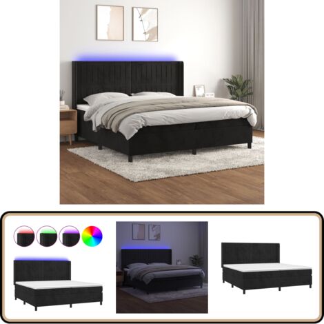 Sommier à lattes de lit matelas et LED Noir 200x200 cm Velours - Lit Plateforme - Lit Capitonné - Lit Design - Lit Moderne - Lit Double