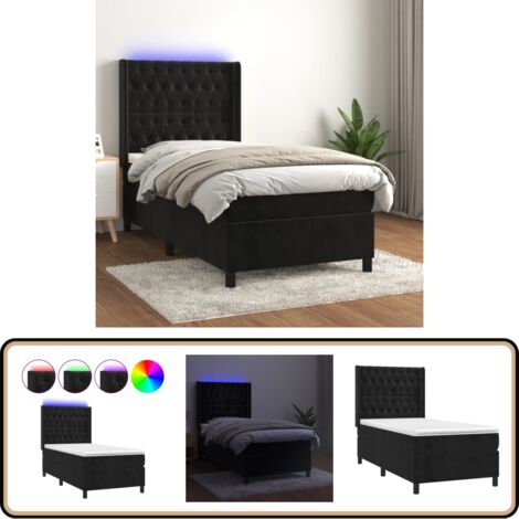 Sommier à lattes de lit matelas et LED Noir 80x200cm Velours - Lit Plateforme - Lit Capitonné - Lit Design - Lit Moderne - Lit Double