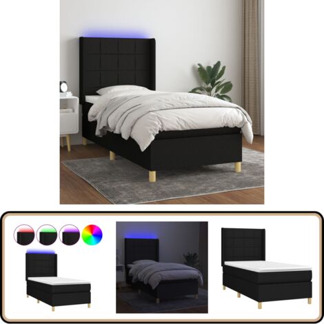 Sommier à lattes de lit matelas et LED Noir 90x190 cm Tissu - Lit Plateforme - Lit Design - Lit Moderne - Lit Avec Rangement - Tête De Lit Ajustable