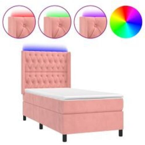 Sommier à lattes de lit matelas et LED Rose 100x200 Velours
