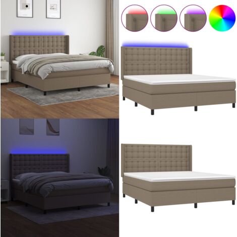 Sommier à lattes de lit matelas et LED Taupe 160x200 cm Tissu - Sommier Tapissier - Lit Avec Led - Matelas À Ressorts Ensachés - Têted Lit Ajustable - Éclairage Led - Home & Living
