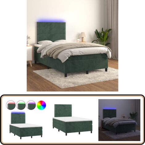 Sommier à lattes de lit matelas et LED Vert foncé 120x200 cm - Lit Plateforme - Lit Capitonné - Lit Design - Lit Moderne - Lit Velours