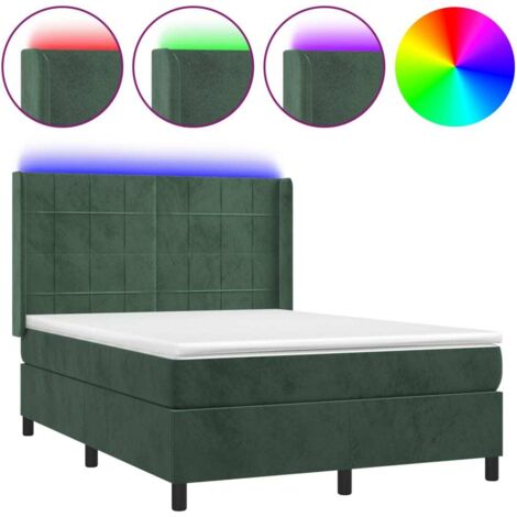 Sommier à lattes de lit matelas et LED Vert foncé 140x190
