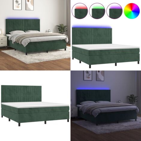 Sommier à lattes de lit matelas et LED Vert foncé 180x200 cm - Lit Plateforme - Lit Capitonné - Lit Design - Lit Velours - Lit Avec Éclairage Led - Home & Living
