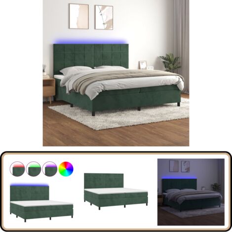 Sommier à lattes de lit matelas et LED Vert foncé 200x200 cm - Lit Plateforme - Lit Capitonné - Lit Design - Lit Moderne - Lit Velours
