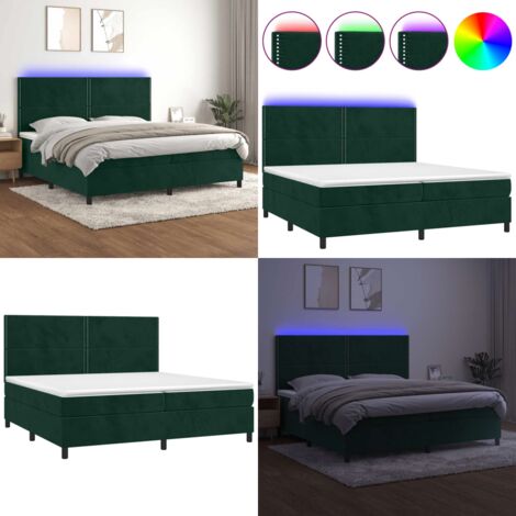 Sommier à lattes de lit matelas et LED Vert foncé 200x200 cm - Lit Plateforme - Lit Capitonné - Lit Design - Lit Moderne - Lit Velours - Home & Living