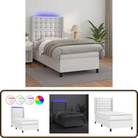 Sommier à lattes de lit matelas LED Blanc 100x200 cm Similicuir - Lit Plateforme - Lit Design - Lit Moderne - Lit Capitonné - Lit Avec Rangement