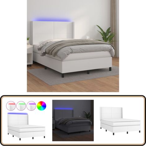 Sommier à lattes de lit matelas LED Blanc 140x200 cm Similicuir - Lit Plateforme - Lit Capitonné - Lit Design - Lit Moderne - Sommier Tapissier