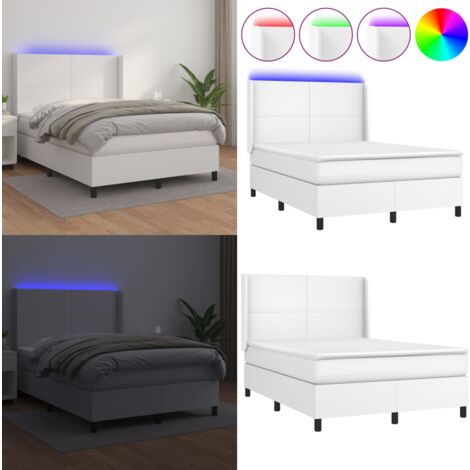 Sommier à lattes de lit matelas LED Blanc 140x200 cm Similicuir - Lit Plateforme - Lit Capitonné - Lit Design - Lit Moderne - Sommier Tapissier - Home & Living