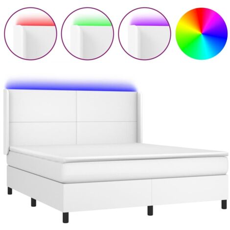Sommier à lattes de lit matelas LED Blanc 160x200 Similicuir