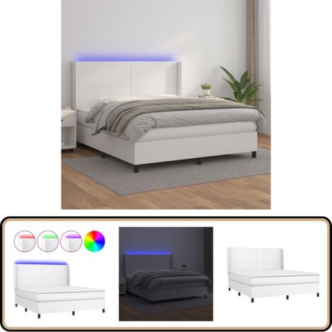 Sommier à lattes de lit matelas LED Blanc 180x200 cm Similicuir - Lit Plateforme - Lit Capitonné - Lit Design - Lit Moderne - Lit Double